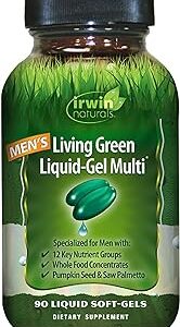 Irwin Naturals Men's Living Green Liquid-Gel Multi - 70 Essential Nutrients, Full-Spectrum Vitamins, Wholefood Blend - Targeted Adrenal & Brain Support - 90 Liquid Softgels