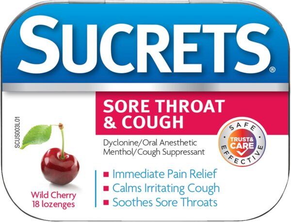 Sucrets Sore Throat & Cough Cherry Lozenges, 18ct